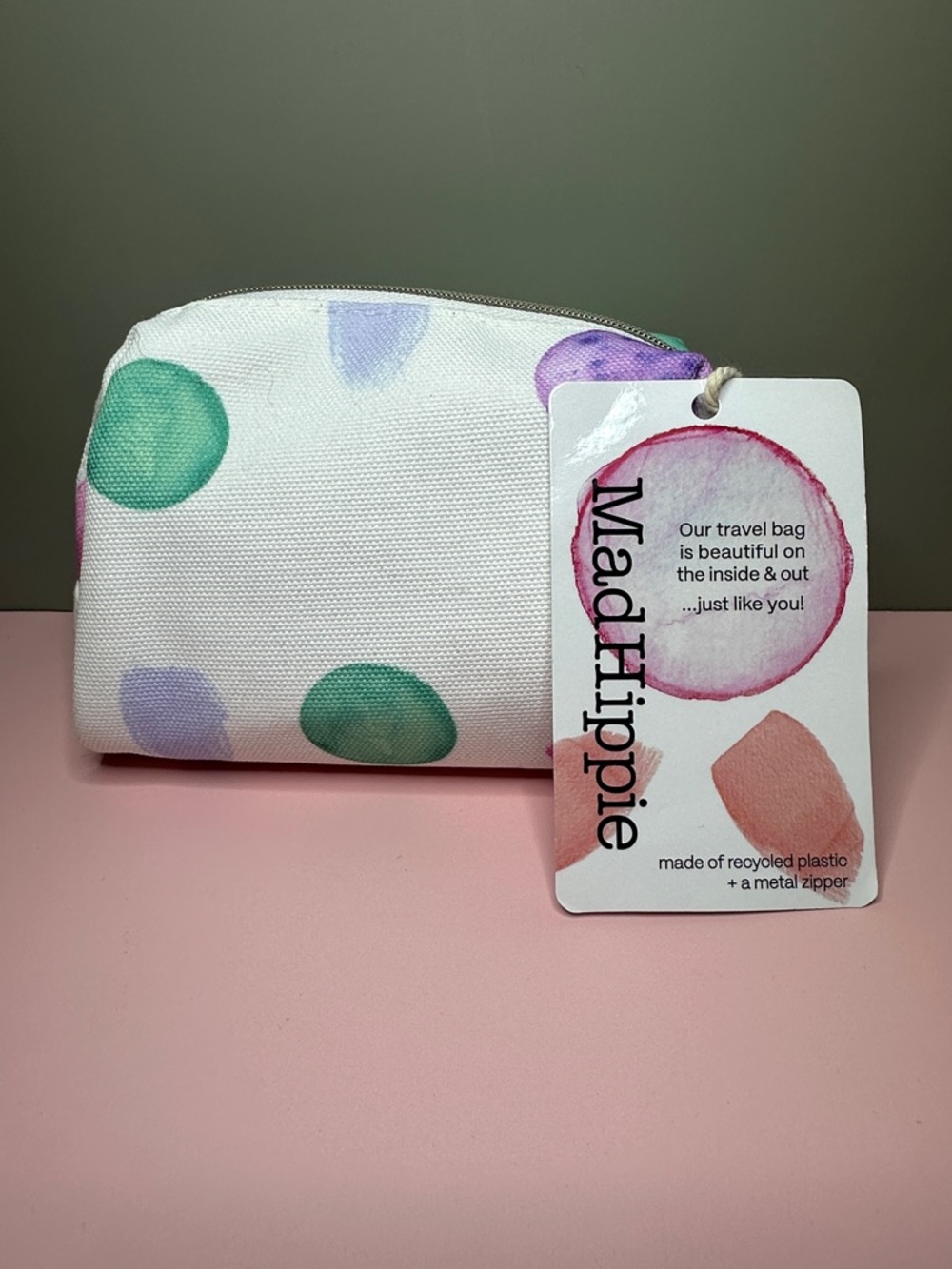MadHippie Women’s Skincare Travel Pouch - White with Green & Purple Dots - Picture 2 of 3